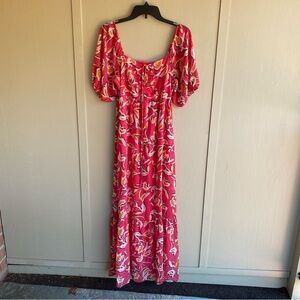 Collective Concepts Pink and White Ruffled Tiered Maxi Dress